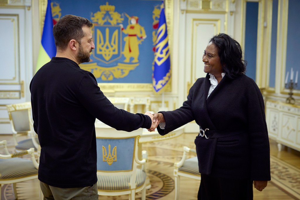 Ukrainian President Volodymyr Zelenskyy meets Daisy Veerasingham in October.